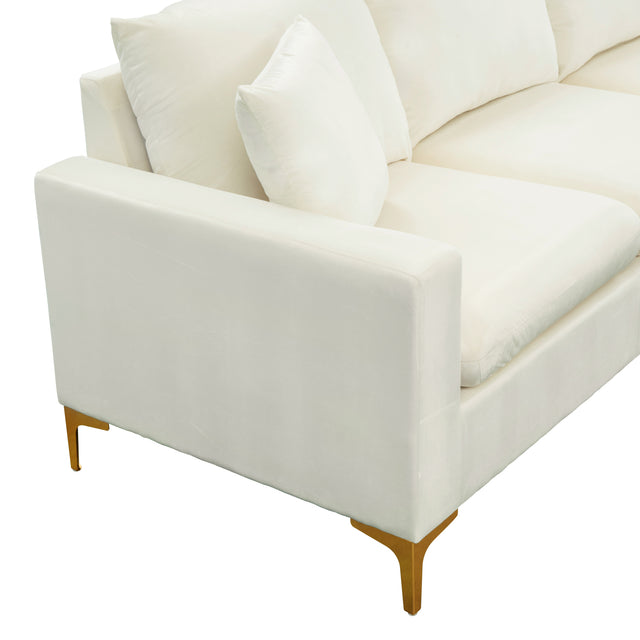 【EAT 3.10】110.6" Sectional Sofa with Ottoman, L-Shape Elegant Velvet Upholstered Couch with 2 Pillows for Living Room Apartment,Cream White