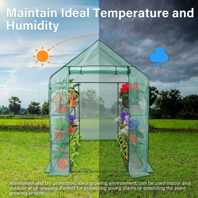 iPower Walk-in Greenhouse Kit for Outdoors with Durable PE Cover and Observation Windows, 3-Tier 12-Shelves Portable Gardening Plant House, 4.7x4.8x6.4 FT