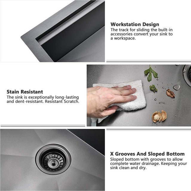 30" L X 21" W Farmhouse Kitchen Sink -Matte Black Stainless Steel 30 in.Single Bowl Farmhouse Apron Workstation Kitchen Sink with Accessory Kit