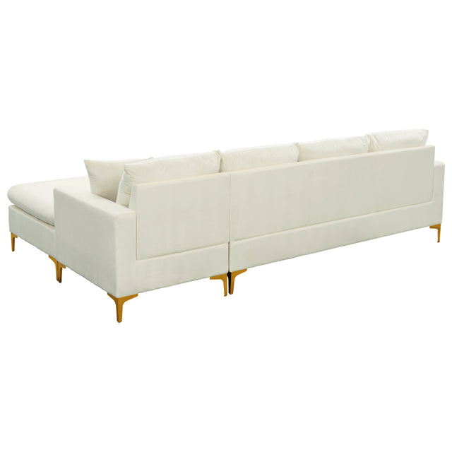 【EAT 3.10】110.6" Sectional Sofa with Ottoman, L-Shape Elegant Velvet Upholstered Couch with 2 Pillows for Living Room Apartment,Cream White