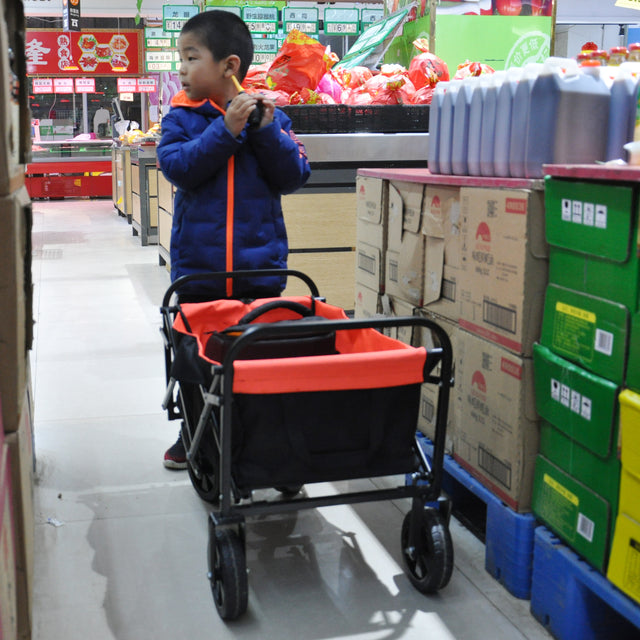 Folding Wagon Garden Shopping Beach Cart (black+yellow)