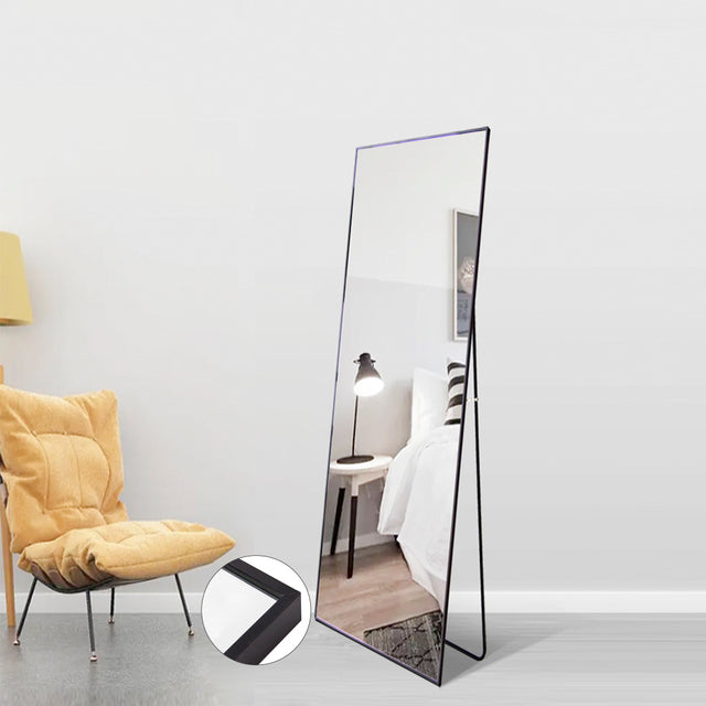 Miro 1500 400-b Full Length Mirror Floor Mirror Hanging Standing or Leaning, Bedroom Mirror Wall-Mounted Mirror with Black Aluminum Alloy Frame, 59" x 15.7"