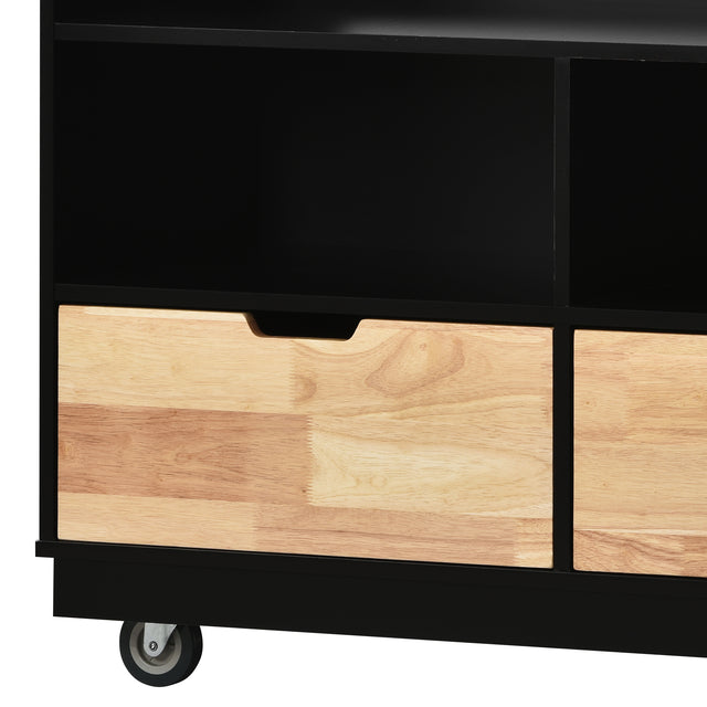 Kitchen Cart Rolling Mobile Kitchen Island Solid Wood Top, Kitchen Cart With 2 Drawers,Tableware Cabinet,Black