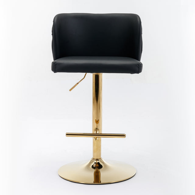 A&A Furniture,Swivel Barstools Adjusatble Seat Height, Modern PU Upholstered Bar Stools with the whole Back Tufted, for Home Pub and Kitchen Island(Black, Set of 2)