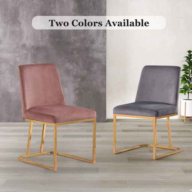 TOPMAX Modern Minimalist Gold Metal Base Upholstered Armless Velvet Dining Chairs Accent Chairs Set of 2, Gray