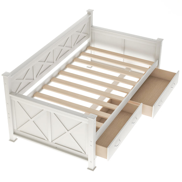 Twin Size Wooden Modern and Rustic Casual Style Daybed, Cream White(New)