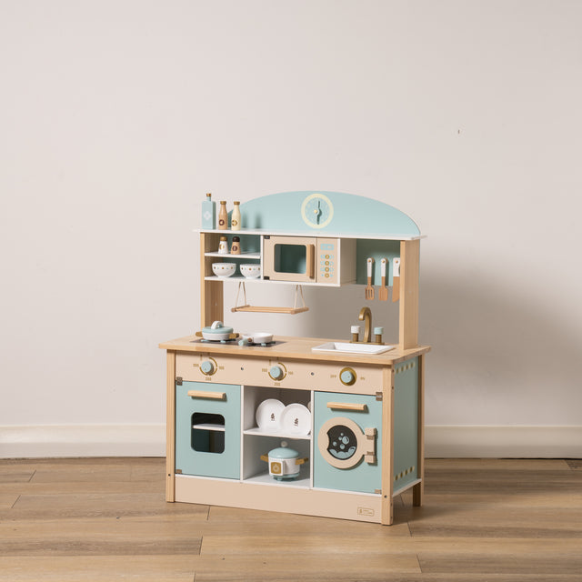 Wooden Kitchen Playset with Washing machine and microwave