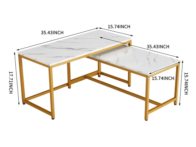 Modern Nesting Coffee Tables Set, Marble white, 2pc,