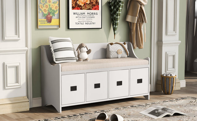 TREXM Movable Cushion Storage Bench with Drawers and Backrest for Entryway and Living Room(White)