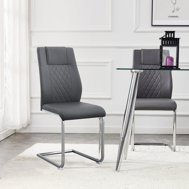 Modern Dining Chairs with Faux Leather Padded Seat Dining Living Room Chairs Upholstered Chair with Metal Legs Design for Kitchen, Living, Bedroom, Dining Room Side Chairs Set of 2 (grey+PU Leather)