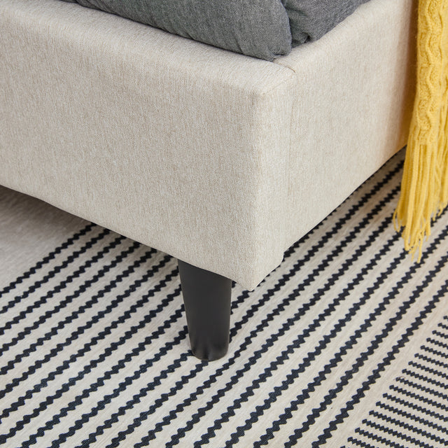 King Size Bed Frame, Modern Upholstered Platform Bed Frame with LED Lights and Height Adjustable Headboard, No Box Spring Needed/Easy Assembly/Pack in 1-Box/Noise-Free (Off white, King)