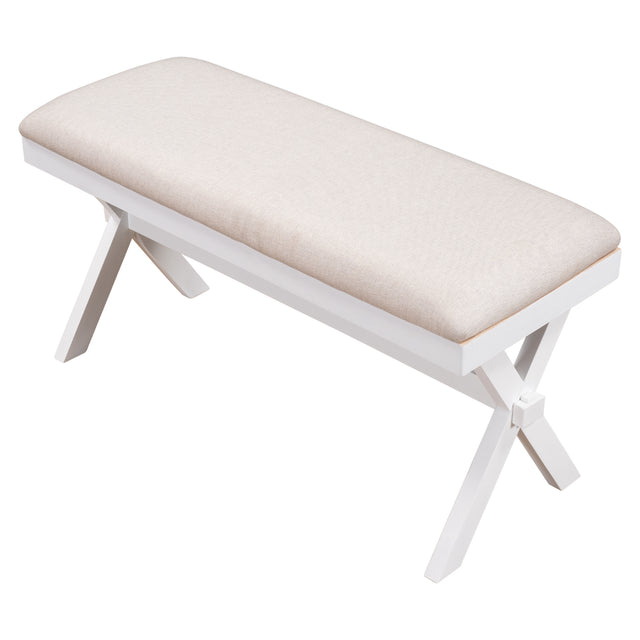 TOPMAX Farmhouse Rustic Wood Kitchen Upholstered Dining Bench, Beige+White