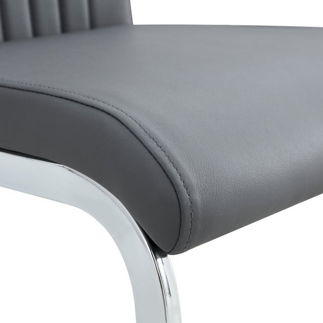 Modern Dining Plating leg Dining chair Chair, PU Leather High Back Cushion Side Chair with Vertical stripe backrest pattern for Dining Room Kitchen Vanity Patio Office Chair (Set of 2) (Grey+PU)