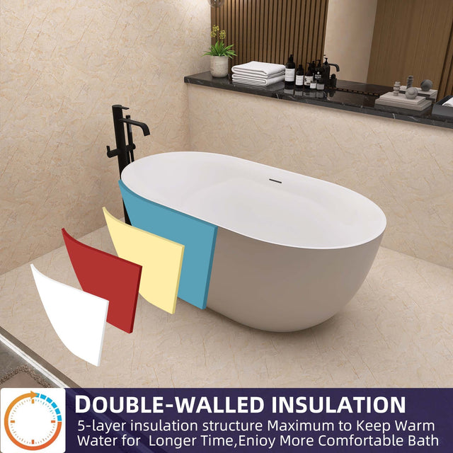 67" Acrylic Free Standing Tub - Classic Oval Shape Soaking Tub, Adjustable Freestanding Bathtub with Integrated Slotted Overflow and Chrome Pop-up Drain Anti-clogging Gloss White