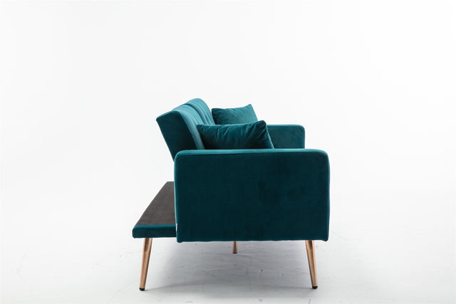 COOLMORE Velvet Sofa , Accent sofa .loveseat sofa with rose gold metal feet and Teal Velvet