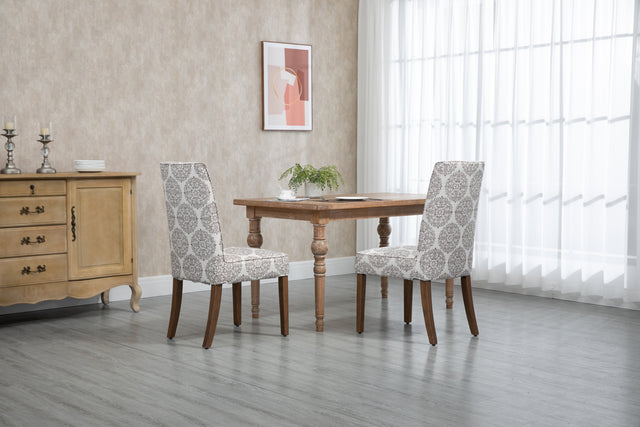 Cover Removable Interchangeable and Washable Coffee Medallion Fabric Upholstered Parsons Chair with Solid Wood Legs 2 PCS