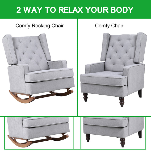 COOLMORE living room Comfortable rocking chair accent chair with light grey fabric