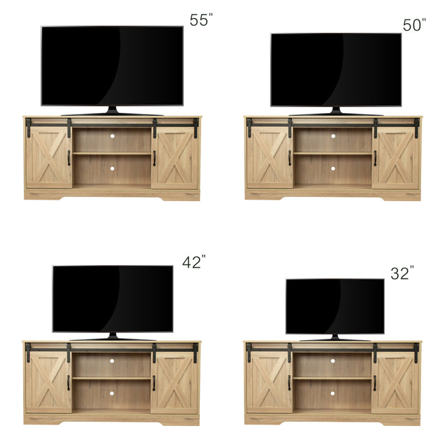 TV Stand Sliding Barn Door Modern&Farmhouse Wood Entertainment Center, Storage Cabinet Table Living Room with Adjustable Shelves for TVs Up to 65", Rustic Oak