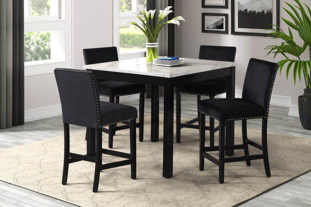 5-piece Counter Height Dining Table Set with One Faux Marble Dining Table and Four Upholstered-Seat Chairs,for Kitchen and Living room ,Table : 42" L x42" Wx36"H,Chair: 18.5" Lx23.2" Dx39.8" H,Black