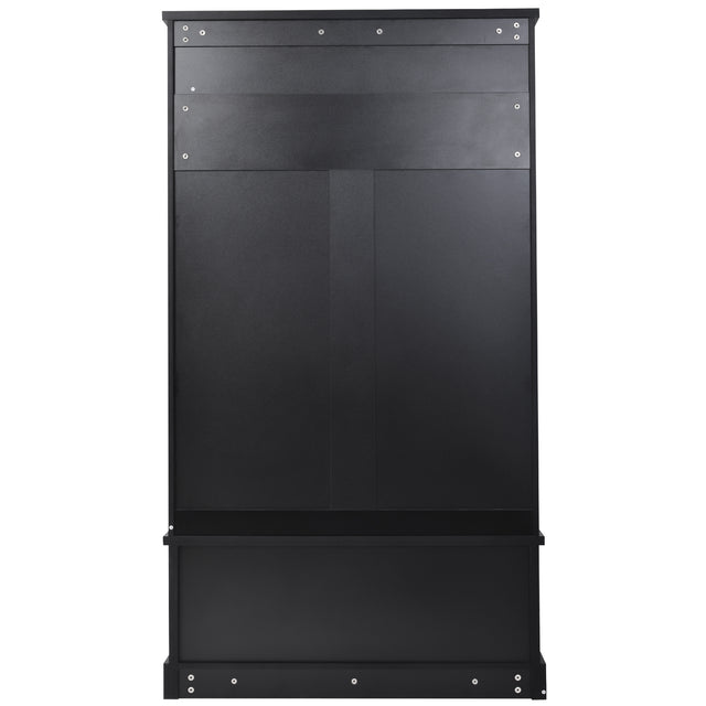 ON-TREND Hall Tree Entryway Bench with Shelves Cabinet and Four Hooks, 3-in-1 Design, Black
