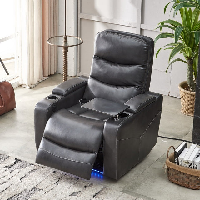 Power recliner with writing board, LED strip, drawers