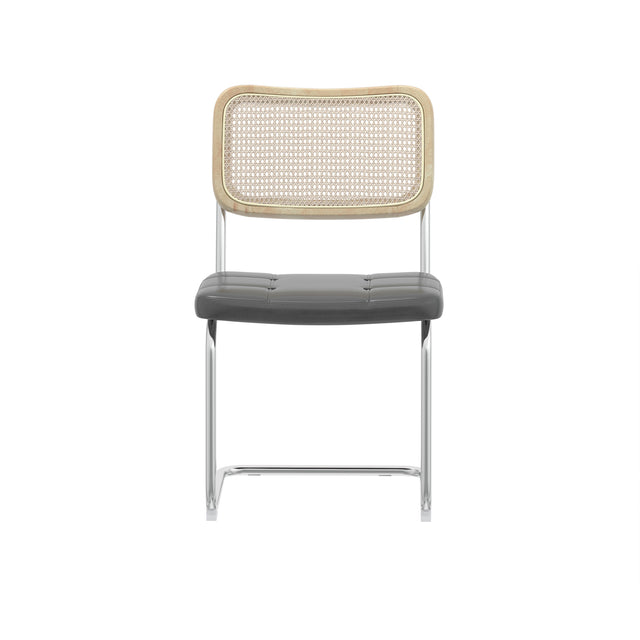 Set of 4, Leather Dining Chair with High-Density Sponge, Rattan Chair for Dining room, Living room, Bedroom, Gray