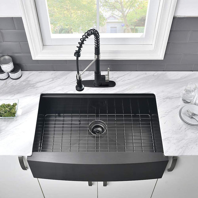 30" L X 21" W Farmhouse Kitchen Sink -Matte Black Stainless Steel 30 in.Single Bowl Farmhouse Apron Workstation Kitchen Sink with Accessory Kit