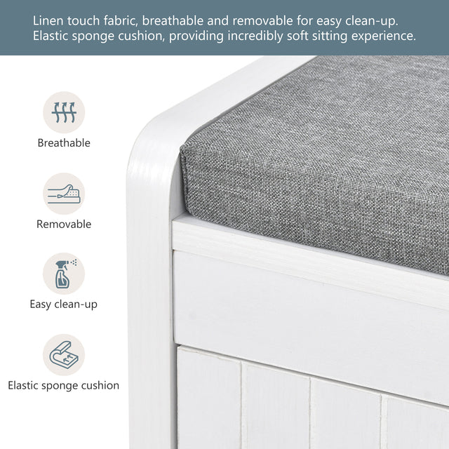 U-Can Hall Tree with 4 Hooks and Hinged Lid, Coat Hanger, Entryway Bench, Storage Bench, 3-in-1 Design, 69INCH, for Entrance, Hallway (White)