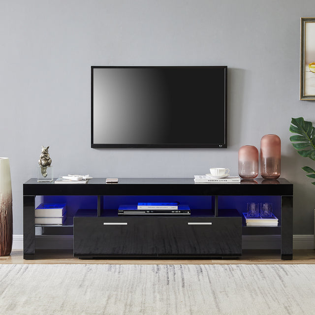 20 minutes quick assemble,Black morden TV Stand with LED Lights,high glossy front TV Cabinet,can be assembled in Lounge Room, Living Room or Bedroom,color:black