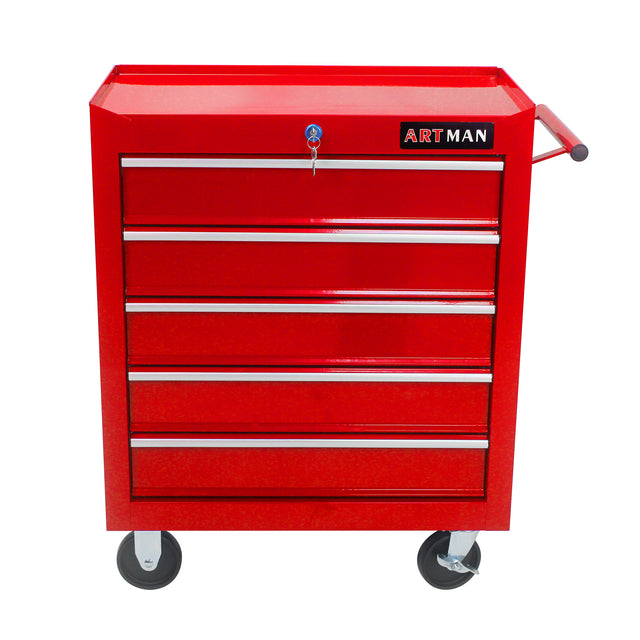5 DRAWERS MULTIFUNCTIONAL TOOL CART WITH WHEELS-RED