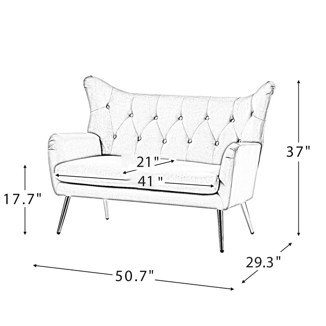 Pheneos 50" Loveseat with Tufted Wingback and Metal Legs