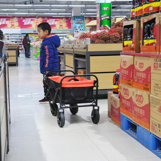 Folding Wagon Garden Shopping Beach Cart (black+yellow)