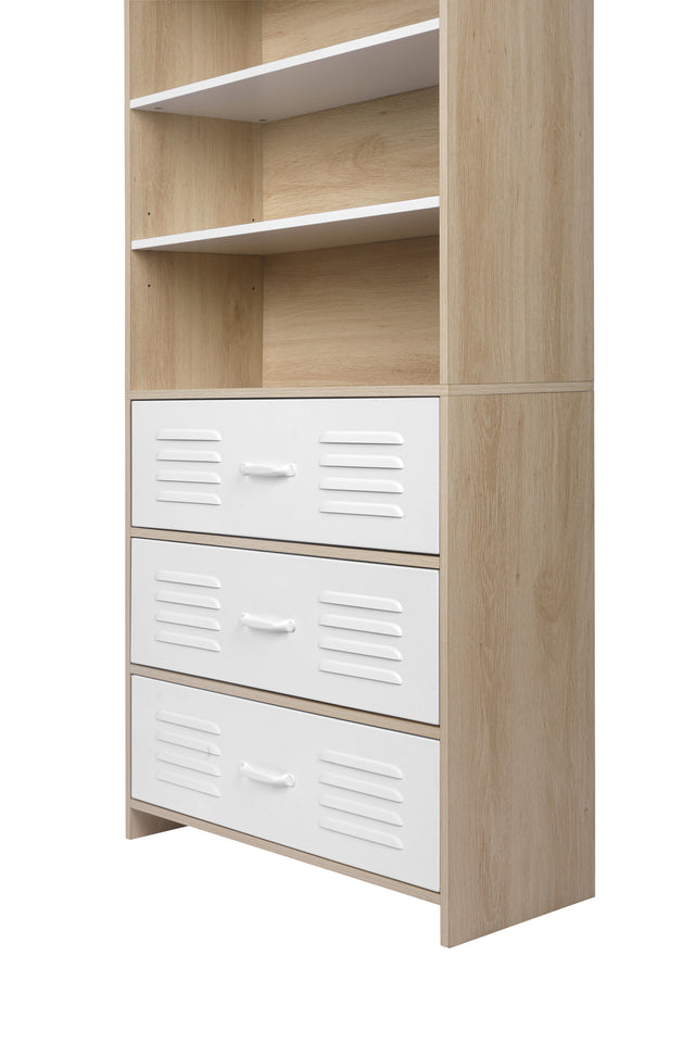 Storage Cabinet,Moline standard bookcase, 6-Shelf, Multipurpose Shelf Display Rack with Classic Tubes, Open Shelf, Industrial Bookshelf with 3 metal drawers, Space Saving