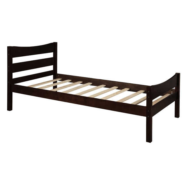 【Not allowed to sell to Walmart】Twin Size Wood Platform Bed with Headboard and Wooden Slat Support (Espresso)
