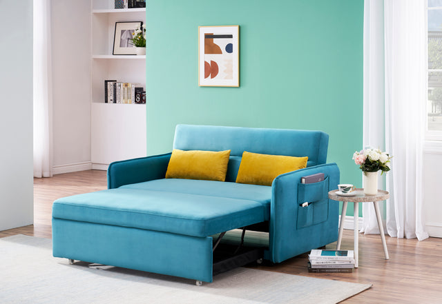 2120 Sofa Pull Out Bed Included Two Pillows 54" Velvet Sofa for Small Spaces Teal