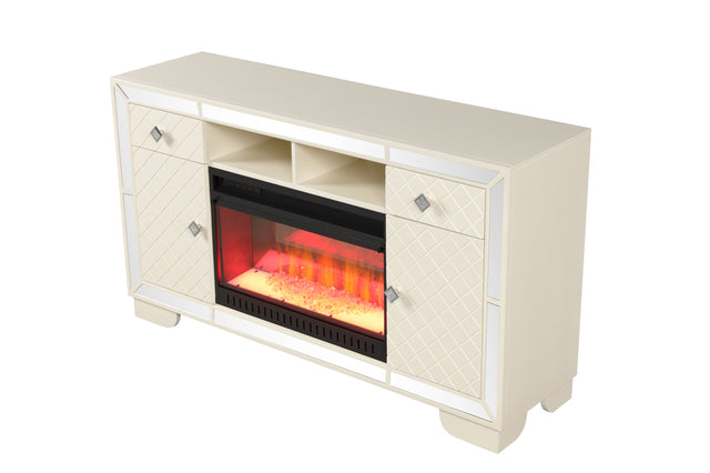 Madison TV Stand With Electric Fireplace in Beige
