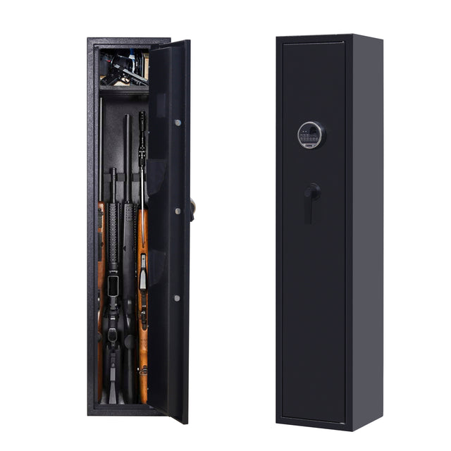 Rifle Gun Safe,Quick Access Fingerprint/Keypad Long Gun Safe, 4-5 Gun Metal Rifle Gun Security Cabinet 2 Pistols safe Lock Box.