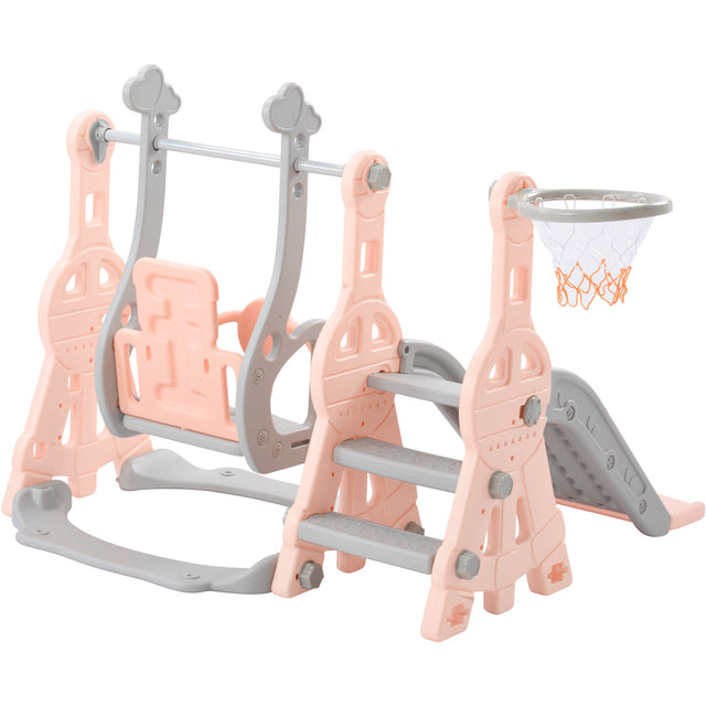 Toddler Slide and Swing Set 3 in 1, Kids Playground Climber Swing Playset with Basketball Hoops Freestanding Combination Indoor & Outdoor
