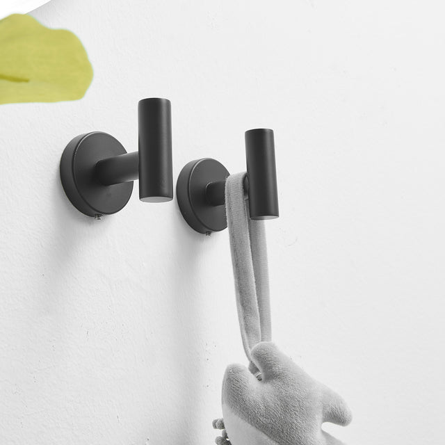 Round Bathroom Robe Hook and Towel Hook in Stainless Steel Matte Black (2-Pack)