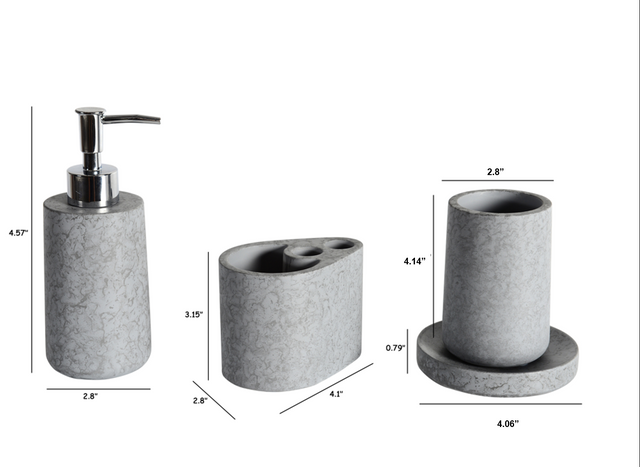 Concrete Bath Accessory Set for Vanity Countertops,Grey Stone Color/Cement Grey Color