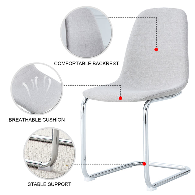 Dining Chairs Set of 4,Spoon shape Modern Style Dining Kitchen Room Upholstered Side Chairs, Accent Chairs with Soft Linen Fabric Cover Cushion Seat and plating Metal Legs Light Grey office chair