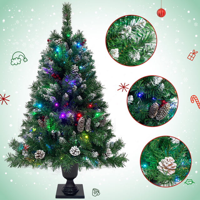 Pre-lit Xmas Tree Artificial Christmas 4-Piece Set,Garland, Wreath and Set of 2 Entrance Trees X-mas