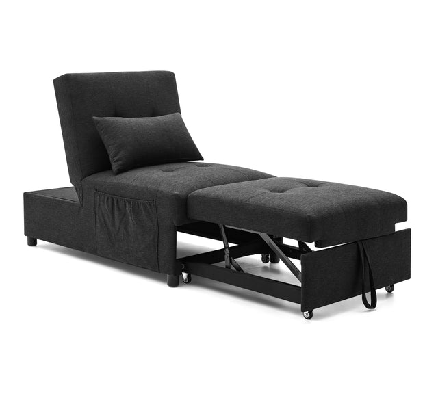 Folding Ottoman Sleeper Sofa Bed, 4 in 1 Function, Work as Ottoman, Chair ,Sofa Bed and Chaise Lounge for Small Space Living, Black (44” x 26” x 33”H)