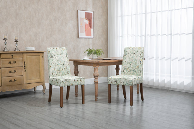 Cover Removable Interchangeable and Washable Multi-color Blue Floral Fabric Upholstered Parsons Chair with Solid Wood Legs 2 PCS