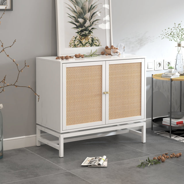 Natural rattan 2 door cabinet, with 1 Adjustable Inner Shelves, rattan, Accent Storage Cabinet
