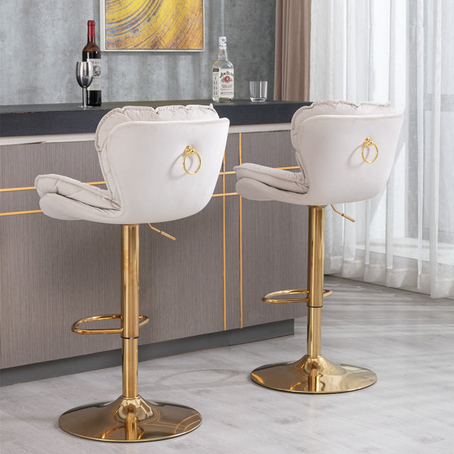 A&A Furniture,Swivel Bar Stools Set of 2, Velvet Counter Height Adjustable Barstools, Dining Bar Chairs Upholstered Modern Bar Stool for Kitchen Island, Cafe, Bar Counter, Dining Room(Beige)
