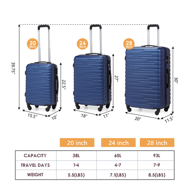 3-piece Trolley Case Set, 360 Degree Rotation Wheels with TSA Lock, Travel Suitcase Set, Royal Blue