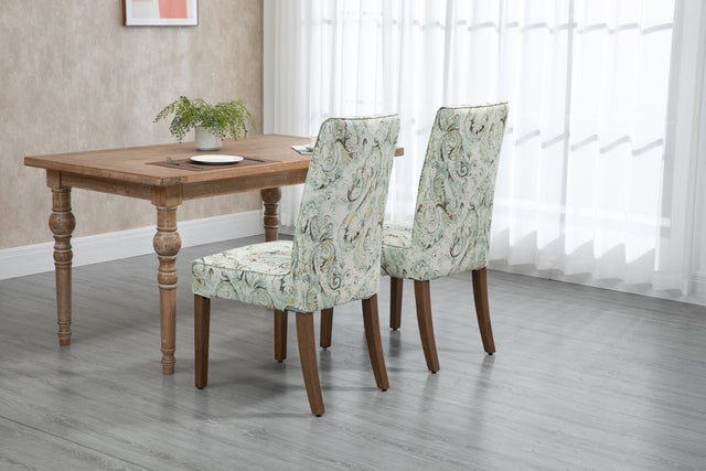 Cover Removable Interchangeable and Washable Multi-color Blue Floral Fabric Upholstered Parsons Chair with Solid Wood Legs 2 PCS