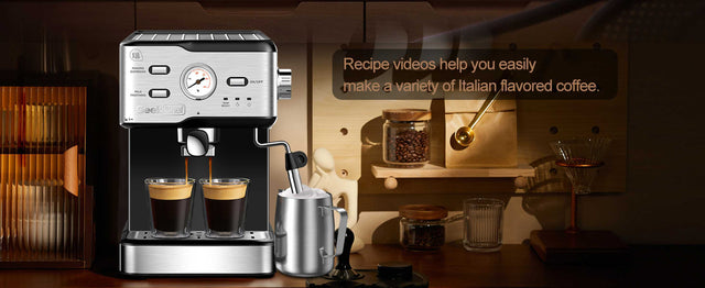Espresso Machine 20 Bar Pump Pressure Cappuccino latte Maker Coffee Machine with ESE POD filter&Milk Frother Steam Wand&thermometer, 1.5L Water Tank, Stainless steel Espresso Complimentary ESE Filter