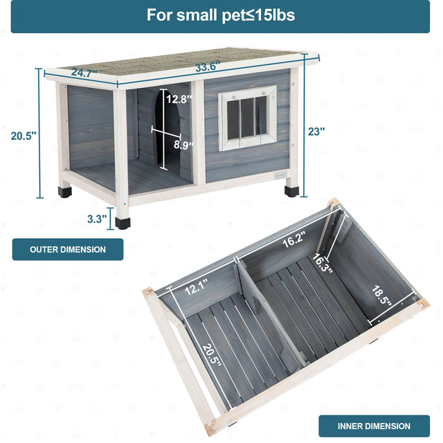 Dog House Outdoor with Balcony, Durable and Thicken Panel, Waterproof Roof, Small Dog House